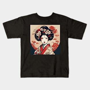 japanese style art geisha Kids T-Shirt